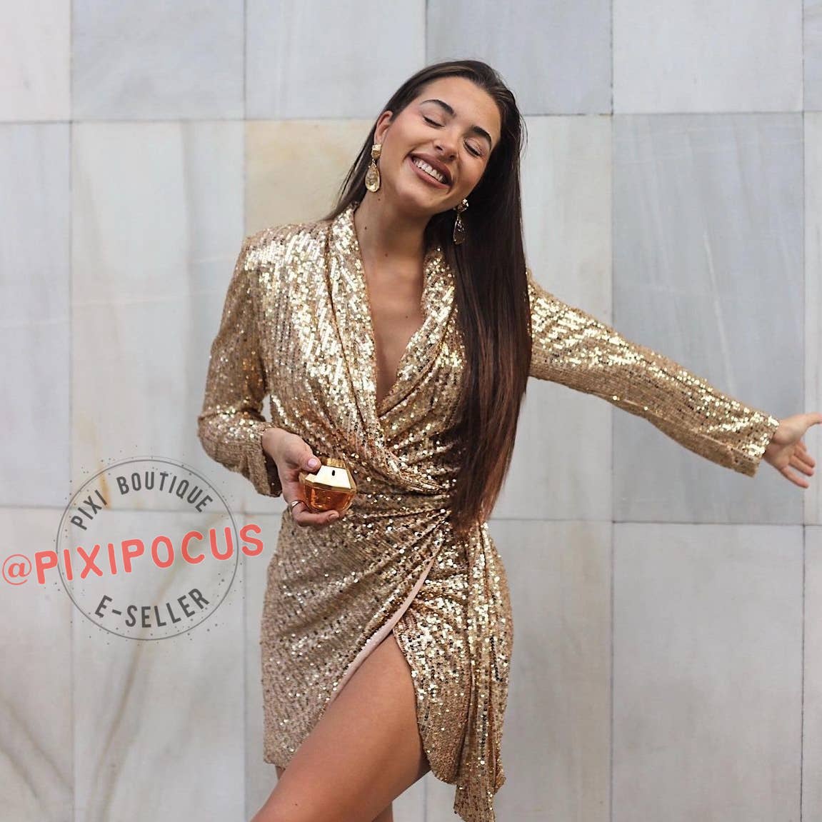 Zara Sequin Belted Blazer Wrap Dress Gold